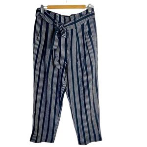 Loft Linen Pant Women's 12 Navy/White Striped High Waist